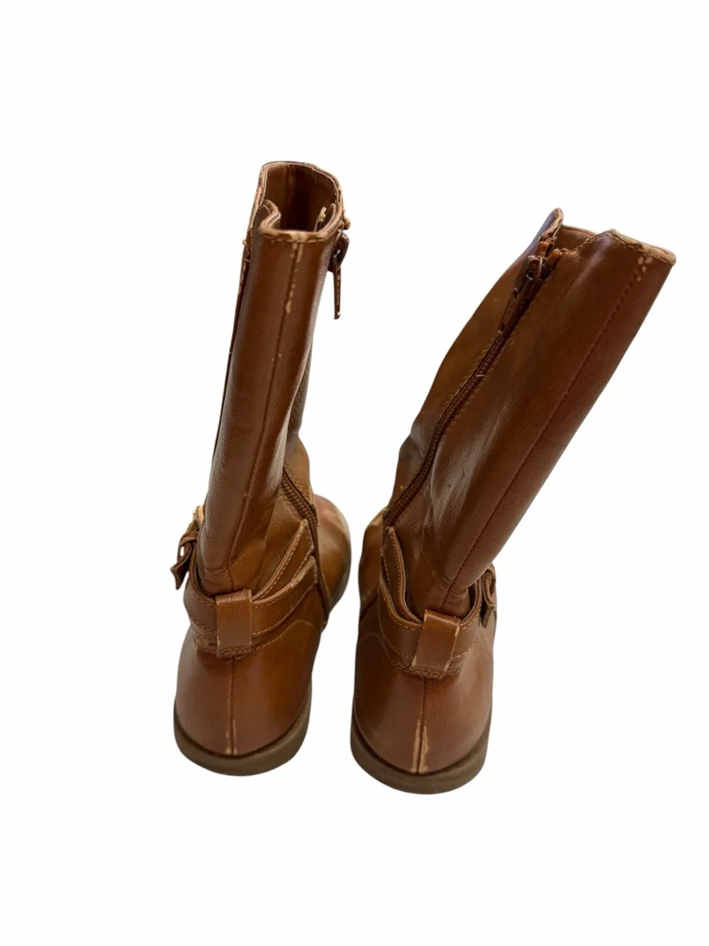 Kids Brown Mid-Calf Leather Boots with Buckle Detail